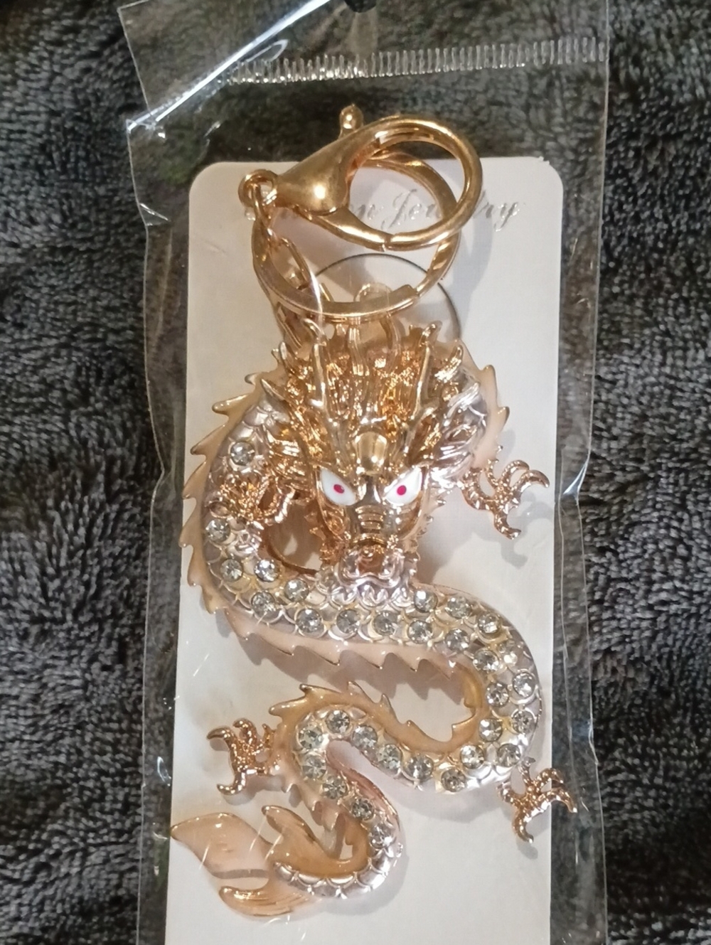 Gold Crystal Dragon Keychain - Women's Accessories